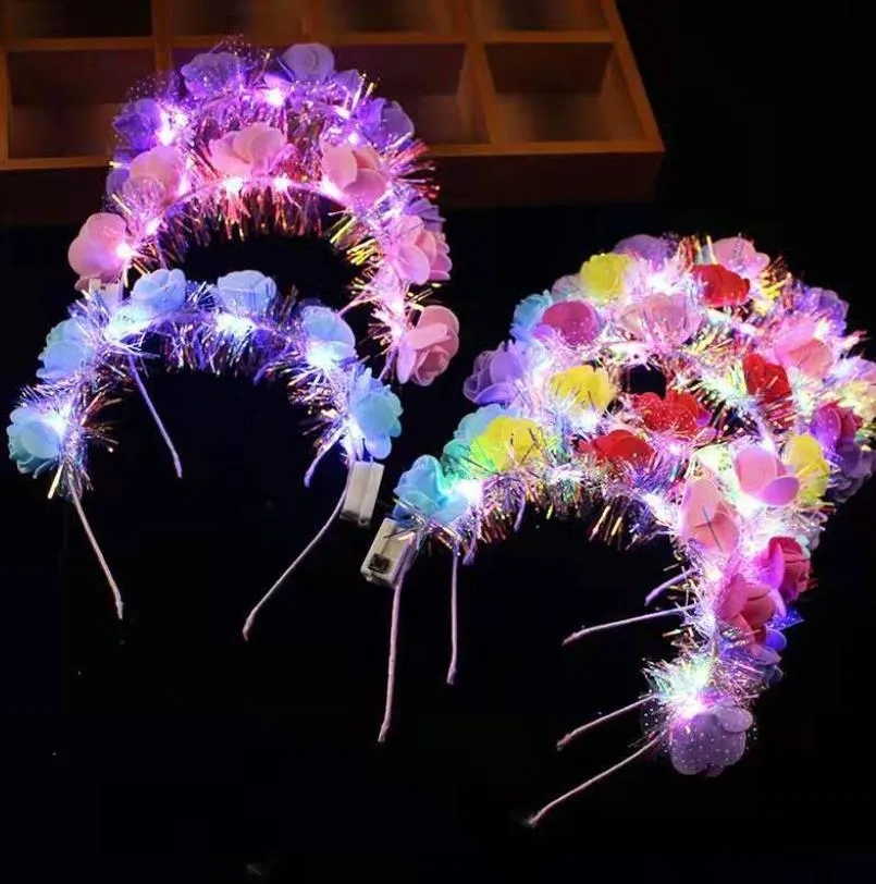 Aydınlatma Tropikal Çiçek Taç Baş Bandı Renkli Değişen Led Işıklar Köpük Çiçek Çelenk Beach Tatil Düğün Fotoğraf Prop