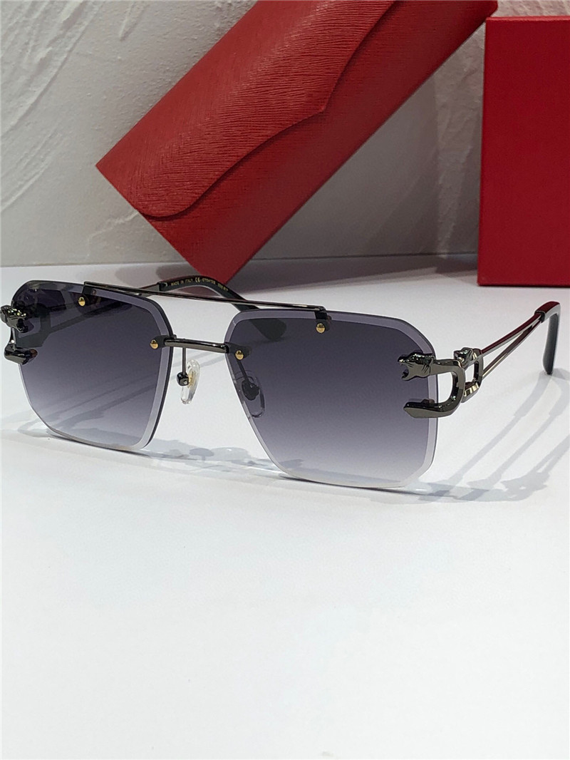 Nya modedesign Square Solglasögon 0413S Rimless Frame Cut Lenss Animal Temples Enkel och populär stil utomhus UV400 -skyddsglasögon