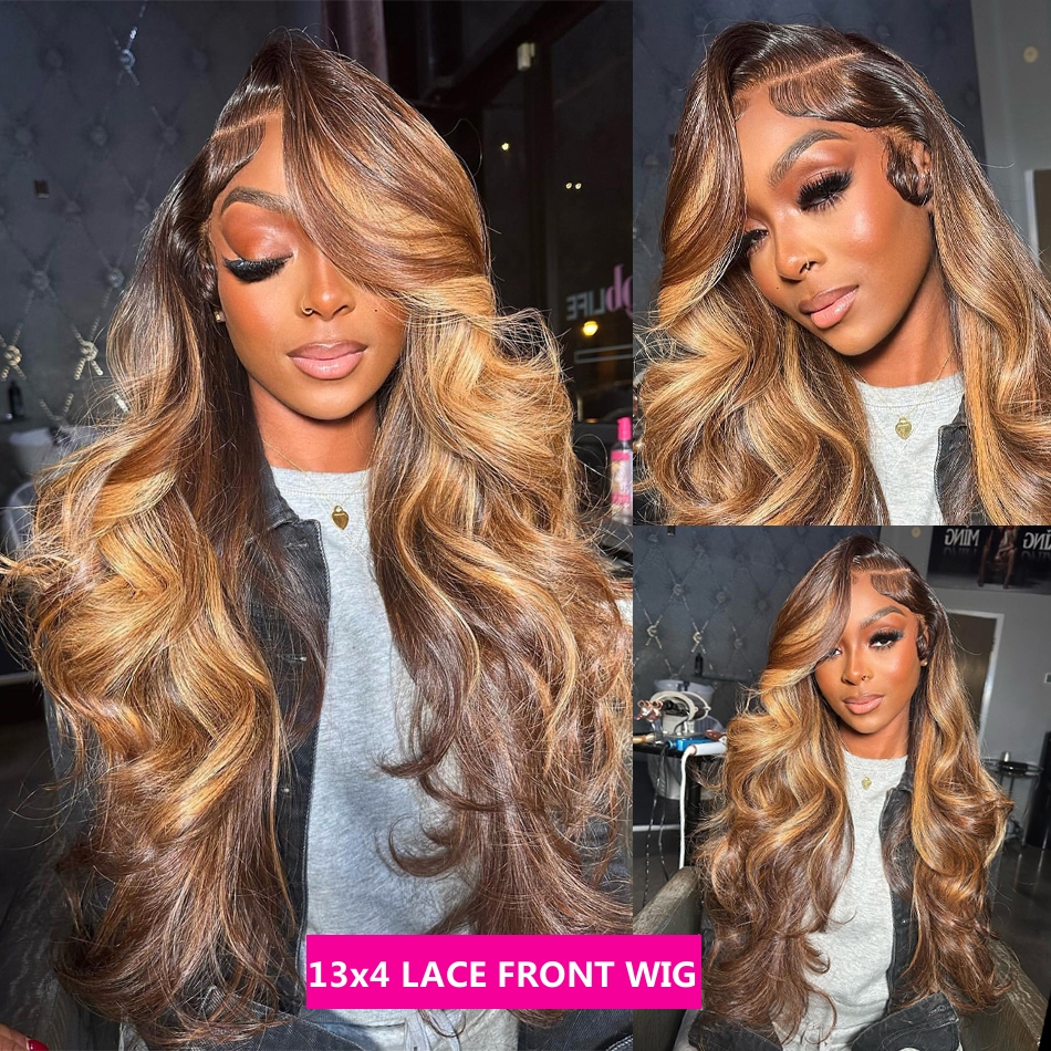 Ombre Blonde Body Wave Lace Front Wig 180%Плотность HD HD High High Human Hair Brazilian Blueless Wig 360 Full кружевные фронтальные парики для женщин