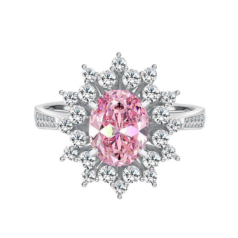 Liefdevormige roze diamanten ijsbloem geslepen ring met een hoog koolstofgehalte S925 sterling zilveren ring, hoogwaardige huwelijkssieraden, zilveren sieraden