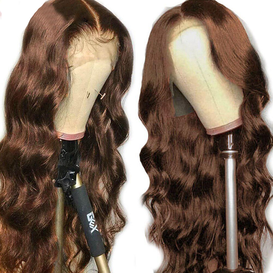 13x4 wig frontale parrucca frontale in pizzo marrone onda corpo da corpo 180%con parrucche anteriori in pizzo trasparente parrucche capelli umani color marrone le donne remy t