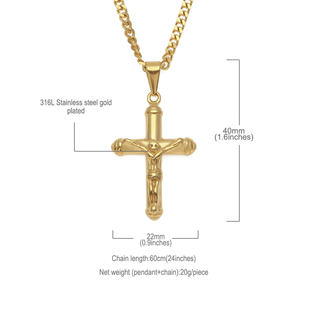 Jesus Cross Necklace Gold Plated Stainless Steel Pendant Fashion Religious Faith Necklaces Mens Hip Hop Jewelry2595