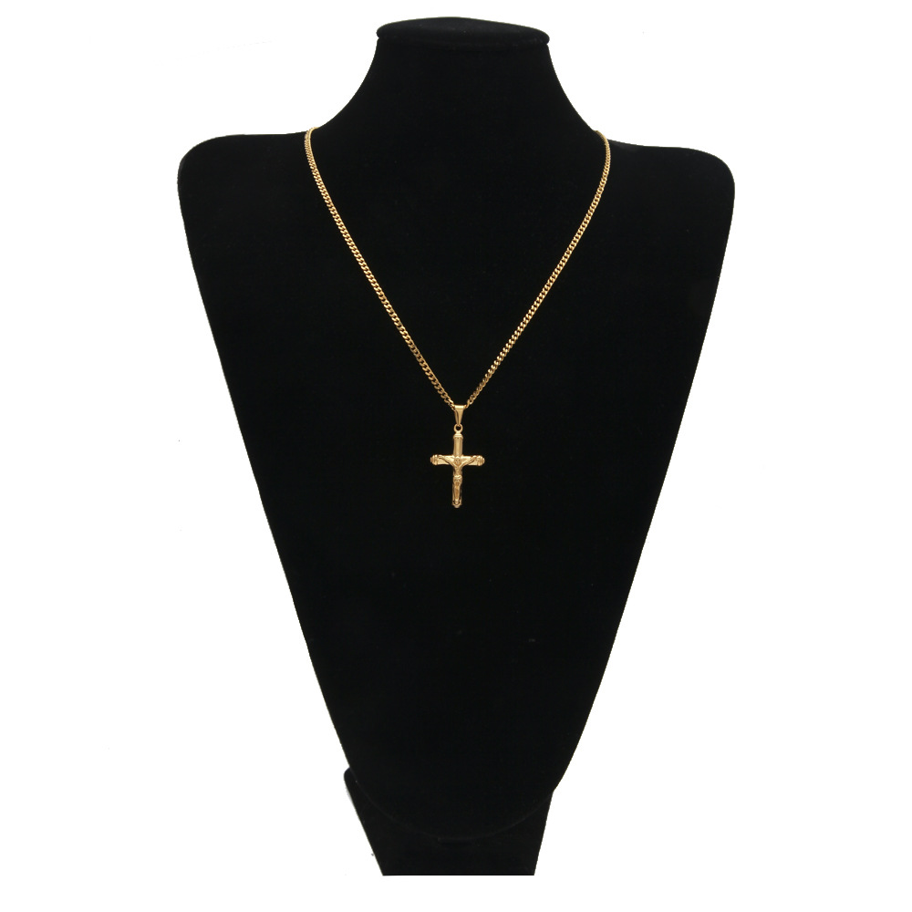 Jesus Cross Necklace Gold Plated Stainless Steel Pendant Fashion Religious Faith Necklaces Mens Hip Hop Jewelry280W