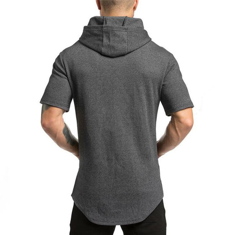 Size M-2XL Men's Summer Thin Cotton Sports Hooded T Shirt Solid Muscle Slim Breathable Fitness Training Short-sleeved T-shirt With Hoody