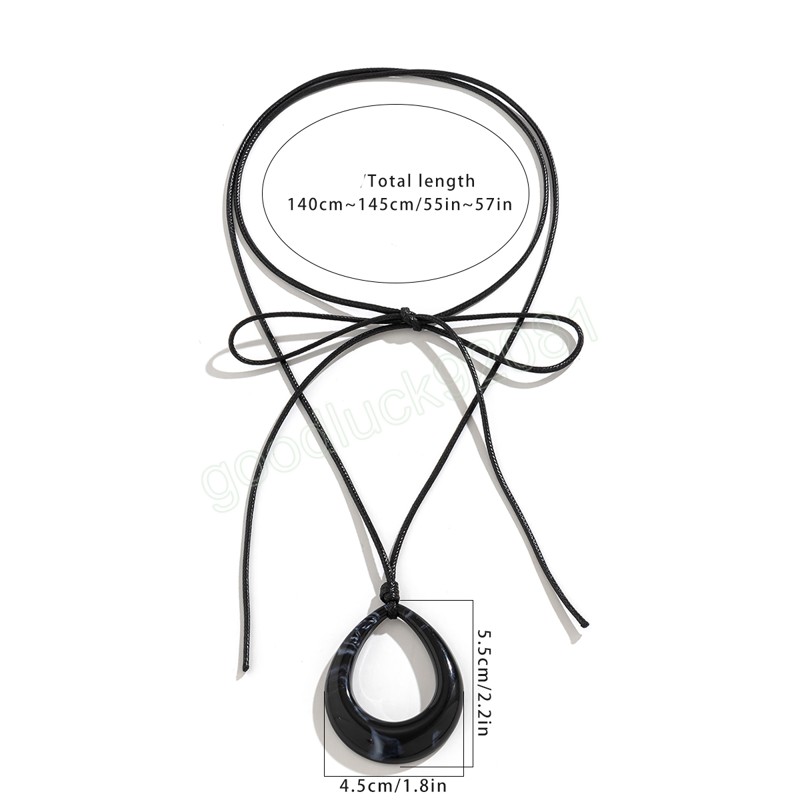 Personality Black Red Hollow Big Water Drop Pendant Necklace for Women Adjustable Leather Rope Choker Y2K Jewelry Party