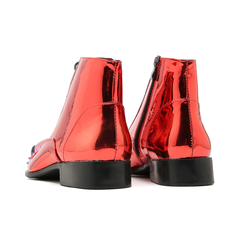 British Style Performance Party Shoes Fashion Rivet Pointed Toe Oxfords Boots Original Patent Leather Men Derby Boots