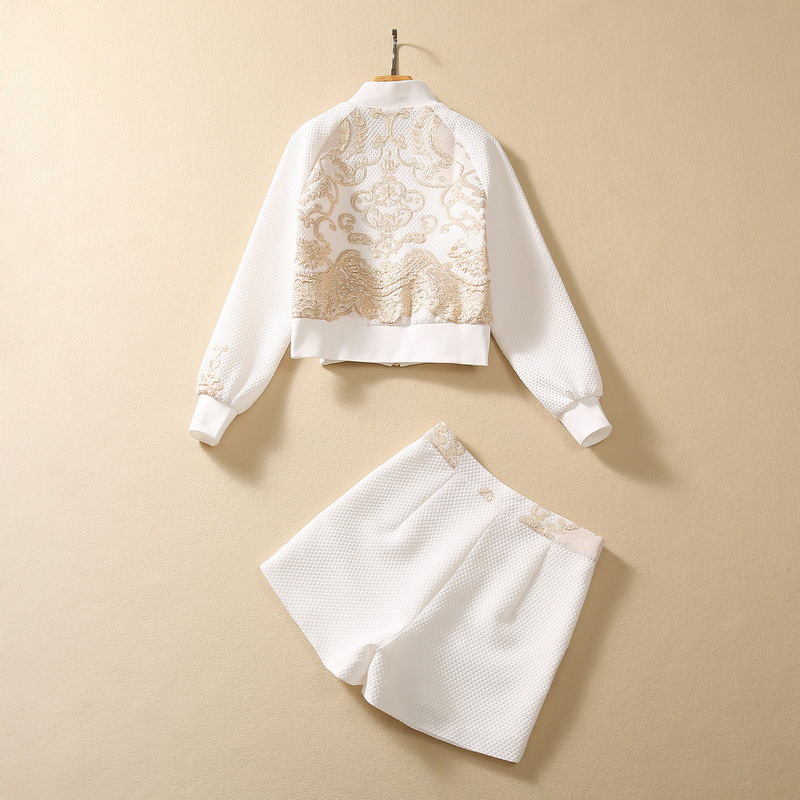 2023 Automne White Paisley Print Two Piece Tracksuits sets Ensembles à manches longues Cold de la veste perlée de la veste courte des combinaisons courts set en deux pièces S3G120809