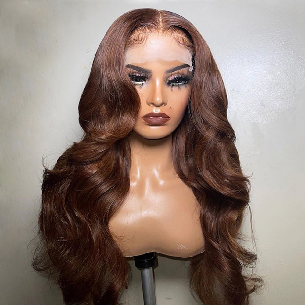 Brown Lace Front Human Hair Wigs 180%density HD Transparent Glueless Body Wave 13x4 30 Inches Preplucked Colored Human Hair Lace Frontal Wig