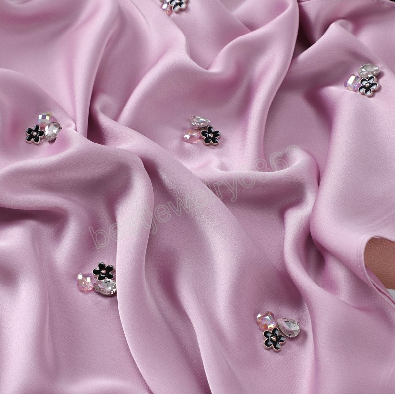 Chiffon Hijab Scarf Women Shiny Artificial Diamonds Headscarf Solid Color 175*70cm Foulard Female Handmade