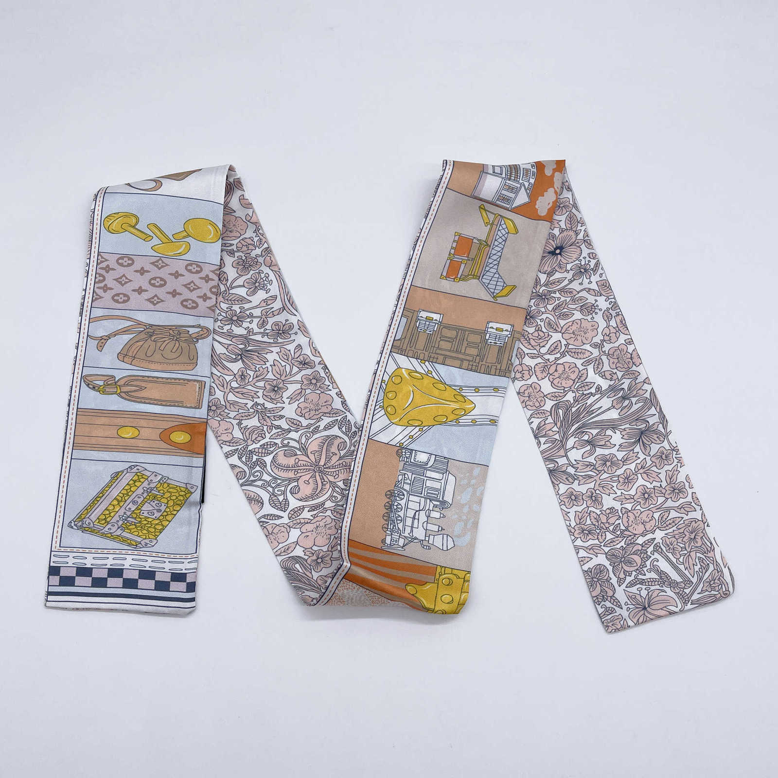 Cravat Designer Spring and Autumn Simulation Silk Satin Ribbon Binding Bag Scarf Small Women's Long Decorative Long Tie TFCS