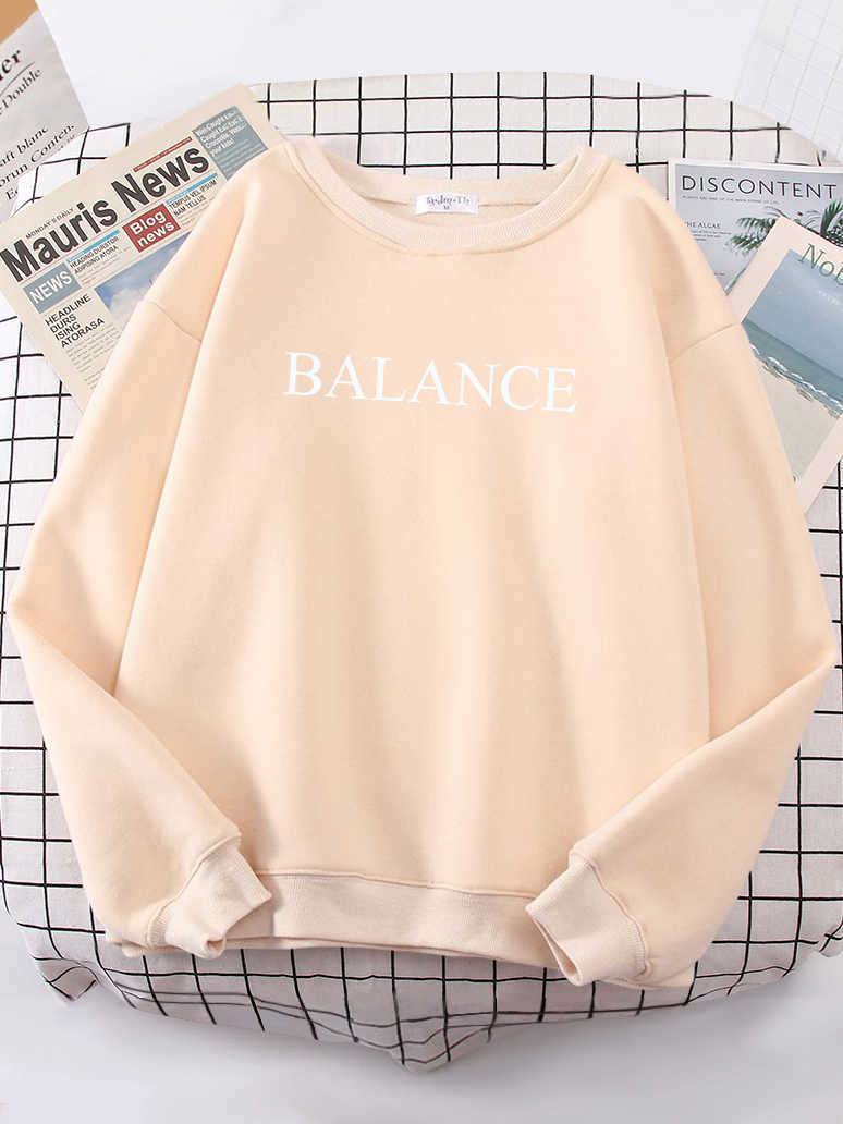Balance Simple Letter Print Hoodies Comfortable Brand Streetwear Thermal Fashion Women Sweatshirt Plus Size Fleece Girl Hoodie HKD230725