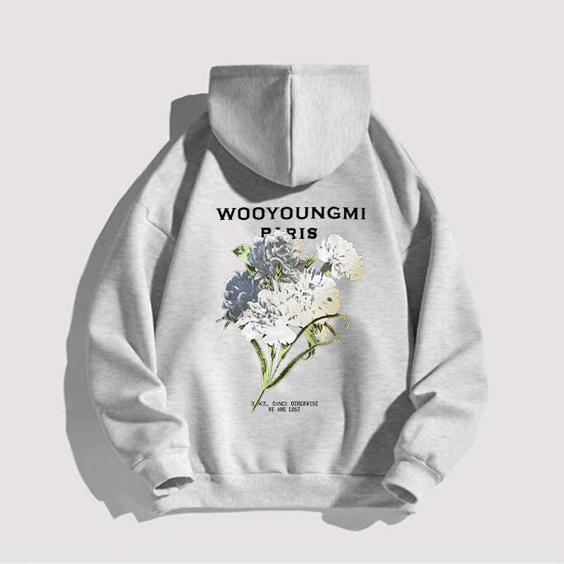 Wooyongmi Hooded Luxury Designer Sweater Korean Men's Seater Women's Wym Brand Fashion Flower Print Autumn and Winter Loose HKD230725