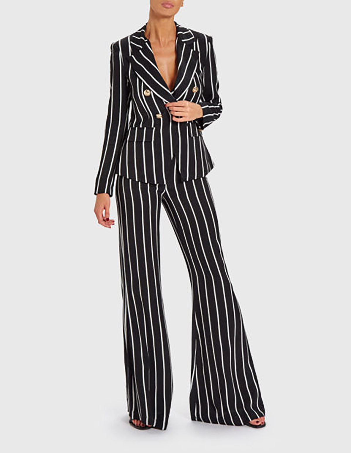 Black Striped Women Pants Suits Loose Fit Formal Long Sleeve Blazer Sets Custom Made For Wedding Wear