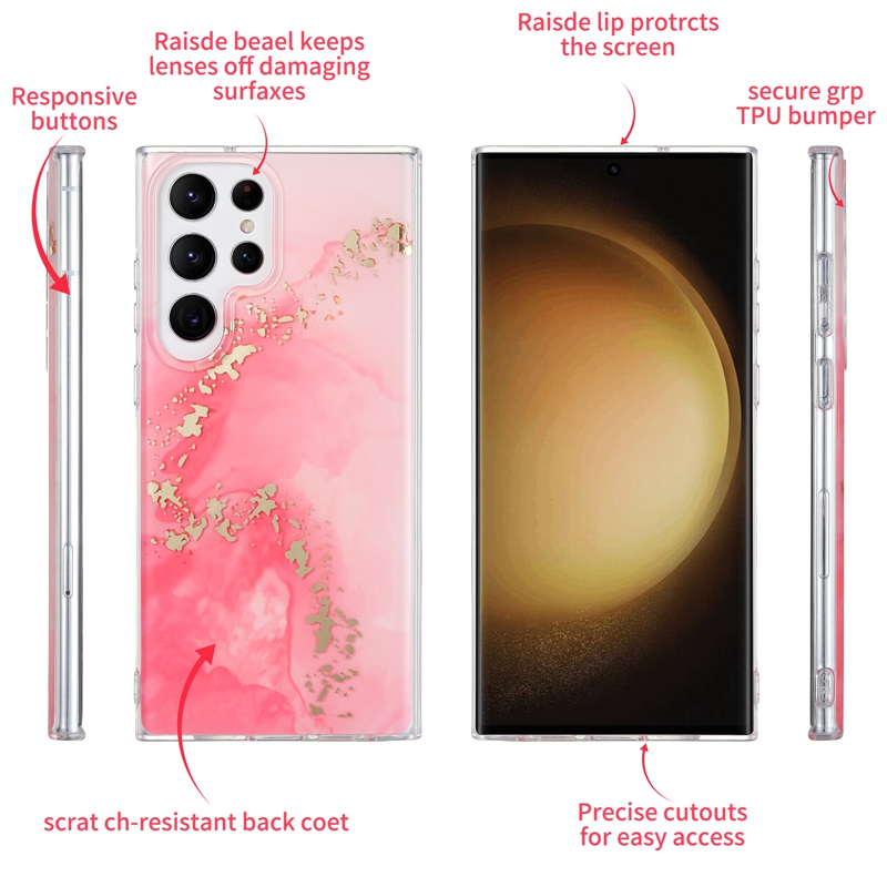 Fashion Flow Marmor Soft IMD TPU -Hüllen für iPhone 15 14 plus 13 Pro Max 12 11 Samsung S23 Ultra S22 Rockstein verchromt verchromt Metallic Golden Phone Back Cover Shell Shell