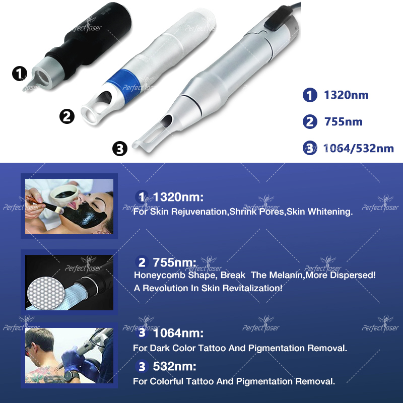 Q Umgeschaltete Picosekunden nd Yag Laser 755nm Rejuvi Tattoo Entfernung Pico Zweite Haut Verjüngungsstrafe Salon Schönheitsmaschinen 4 Sonden