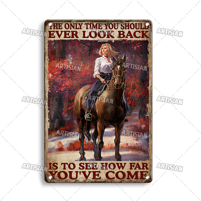 Ride Horse Metal Sign Cowgirl Tin Plate Cowboy Horse Racing Decorative Plaque Wall Decor Garage Bar Pub Club Hotel Cafe Man Cave Stabil Custom Decor 30x20cm W01