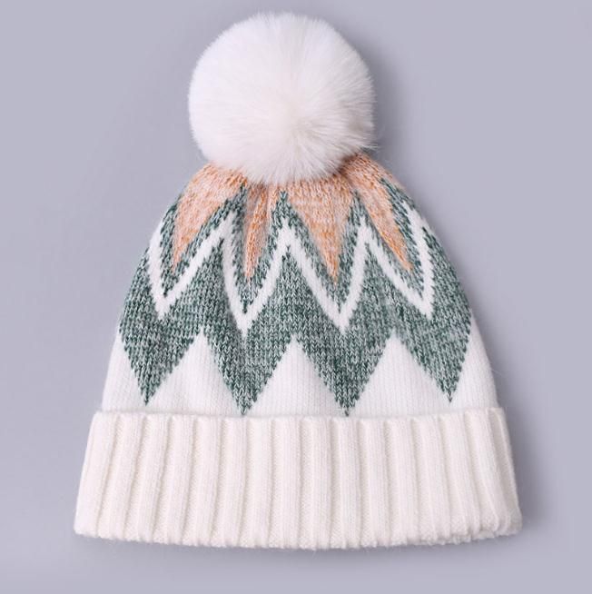Slouch tricotado Jacquard Winter Warmie Toque Pompom Hat DF064