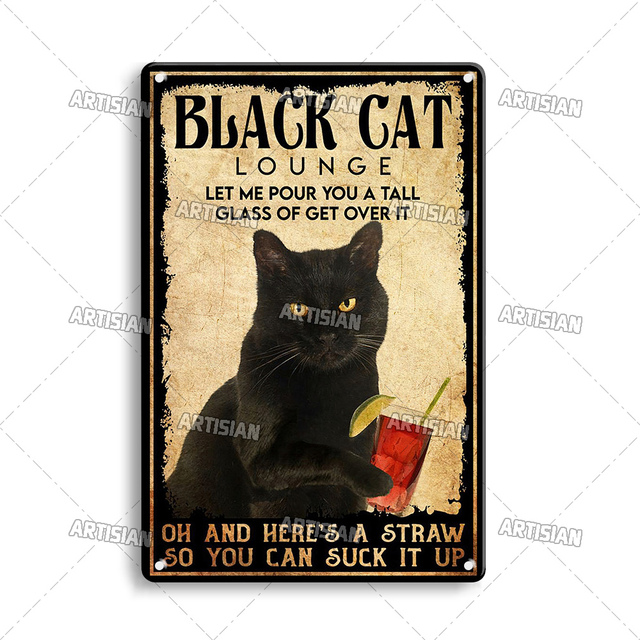 Segno di animale Black Cat Retro Metal Poster Funny Pet Vintage decorativo Tin Plate Garage Coffee Shop Painting Bar Pub Club Club Decorazioni da parete la casa 30x20cm W01