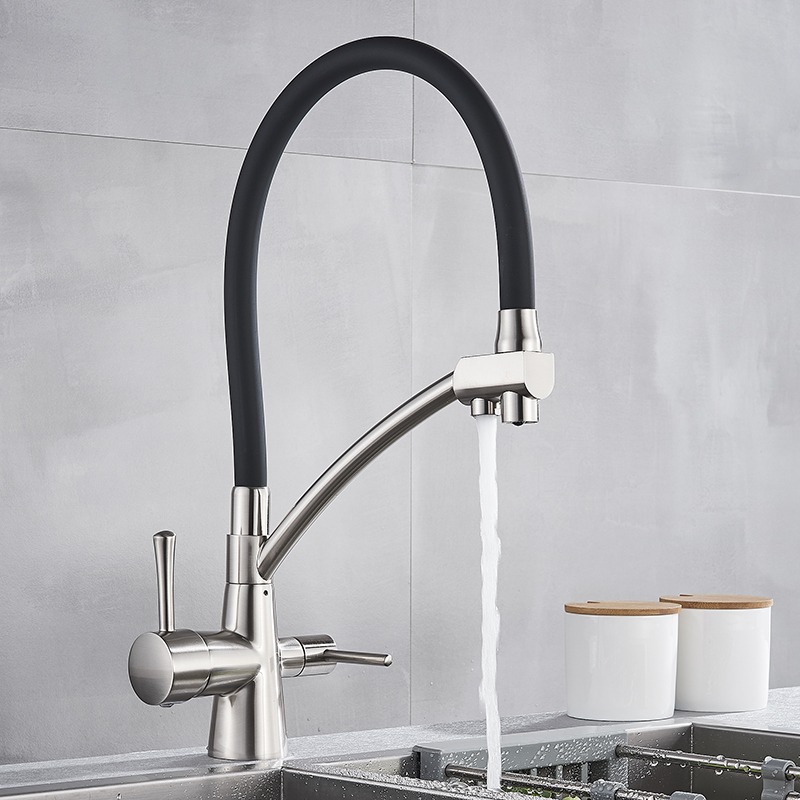 Black Brass Filter Kitchen Faucet Pure Water 360 Rotate Crane Dual Handle Purification Kitchen Hot&Cold Drinking Water Mixer Tap