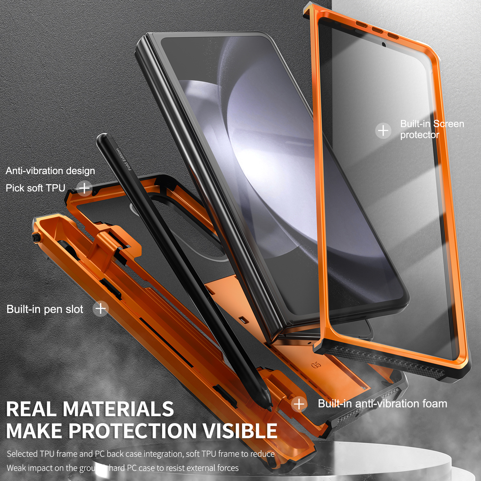 Armorer Rugged For Samsung Galaxy Z Fold 4 5 3 Fold3 Fold5 Case Hinge Shockproof Pen Holder Stand Cover