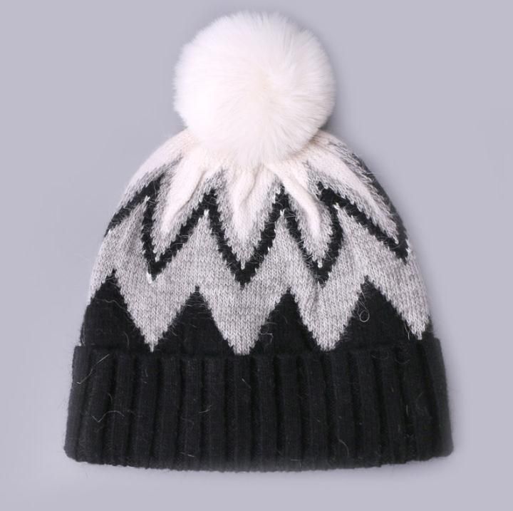 Slouch tricotado Jacquard Winter Warmie Toque Pompom Hat DF064