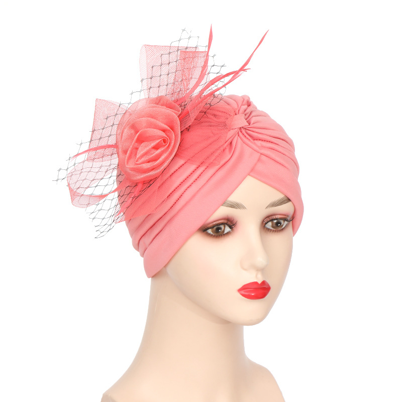 Big Flower Turban for Women Hijab Bonnet Mesh Head Cover Headwrap Hat Muslim CHEMO CAP Pleated Hair Loss beanies headscarf hattar
