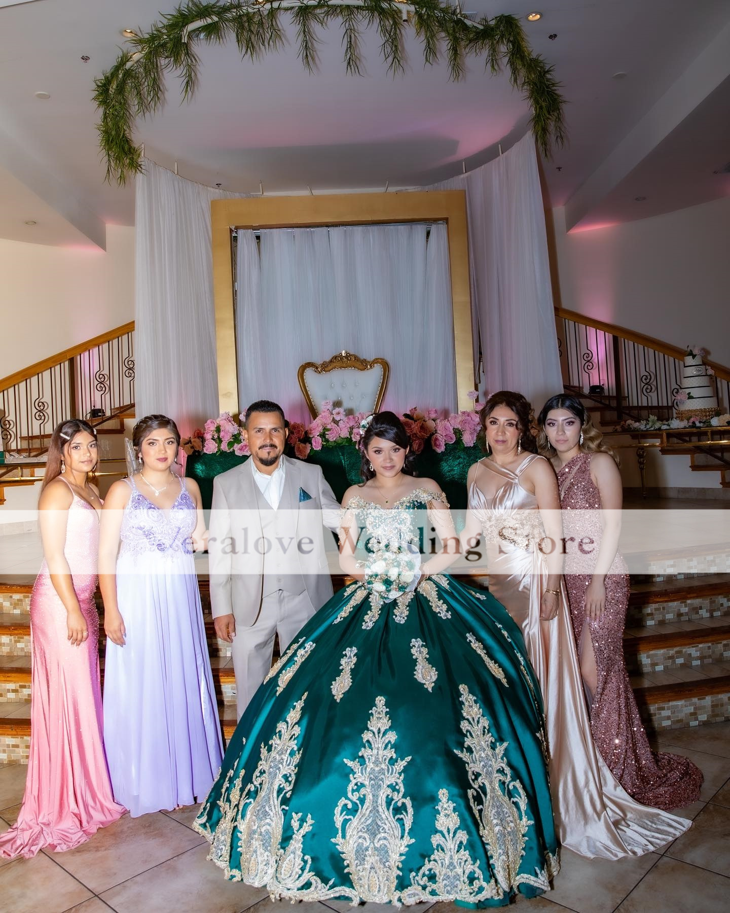 Yeşil Meksika Charro Quinceanera Omuz Kapalı 3D Çiçek Boncuklu Korse Vestido de Debutantes