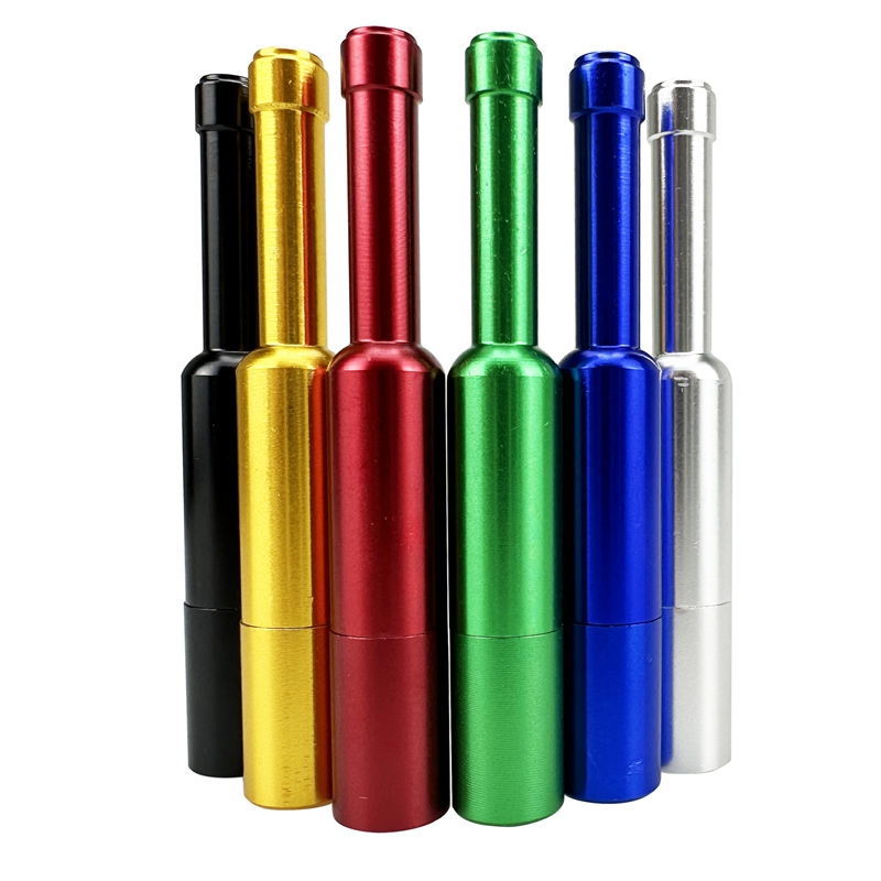 Nuevos mini coloridos tubos de bolsillo de aleación de aluminio estilo de botella portátil filtro extraíble hierba seca tazón tazón tope de fumar tubo de mano innovador