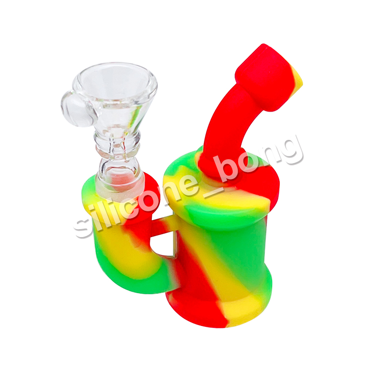 Mini Silicone Bong Recycler Bubbler Silicone Oil Rig Water Pipe With Glass Bowl Ash Catcher Hand Pipes Röktillbehör