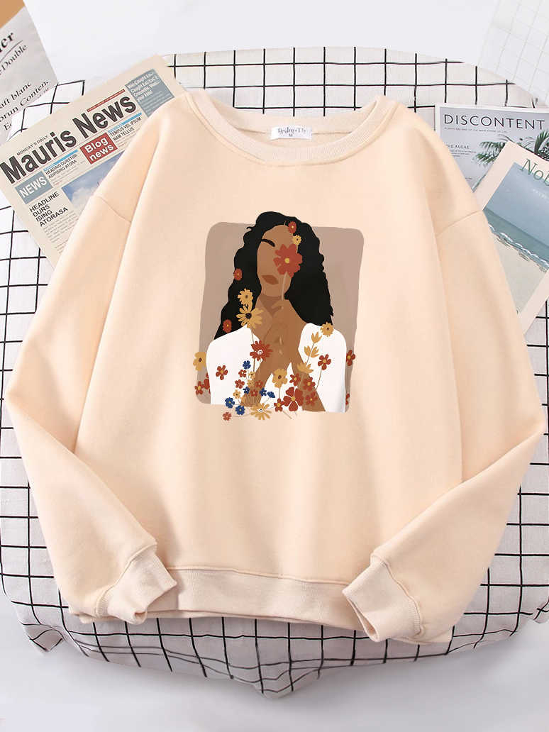 Beautiful Flower Girl Printing Hoodies Comfortable Brand Tops Thermal Fashion Woman Sweatshirt Plus Size Fleece Women Hoodie HKD230725