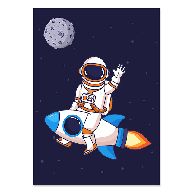 Leinwand Malerei Astronaut Planet Raum Raketen Cartoon Poster Print Kindergarten Wandkunst Nordisches Bild Baby Kinder Kinder Schlafzimmer Dekor wo6
