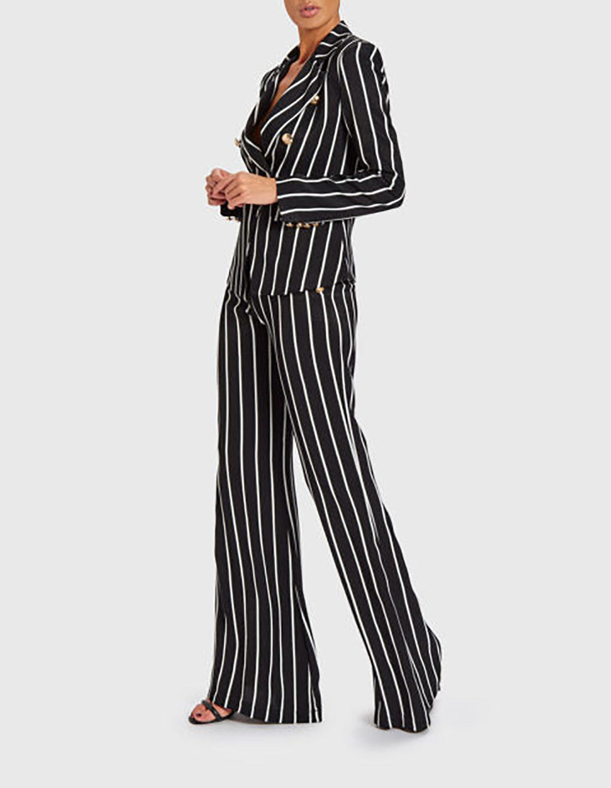 Black Striped Women Pants Suits Loose Fit Formal Long Sleeve Blazer Sets Custom Made For Wedding Wear