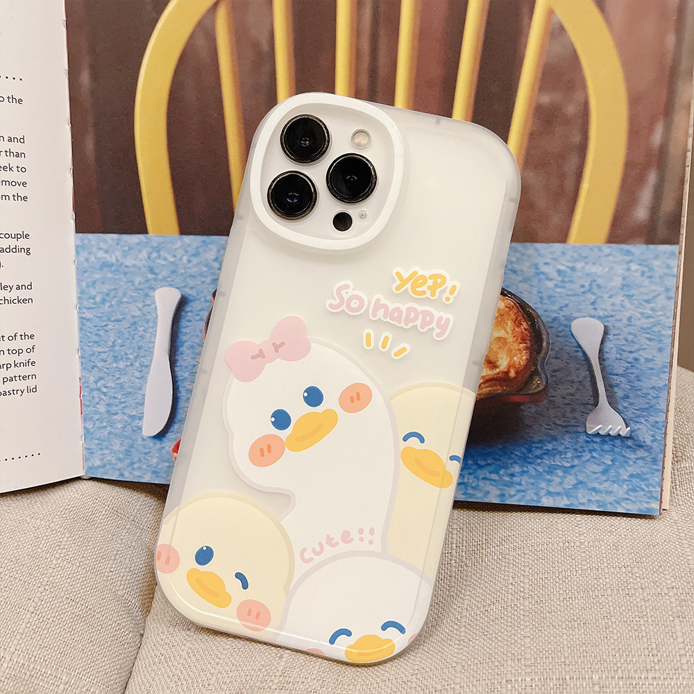 Cartoon Cute Duck Phone Case مناسبة لـ 15 13 14pro 12 XSMax Women 8p Cute XR شفاف 11