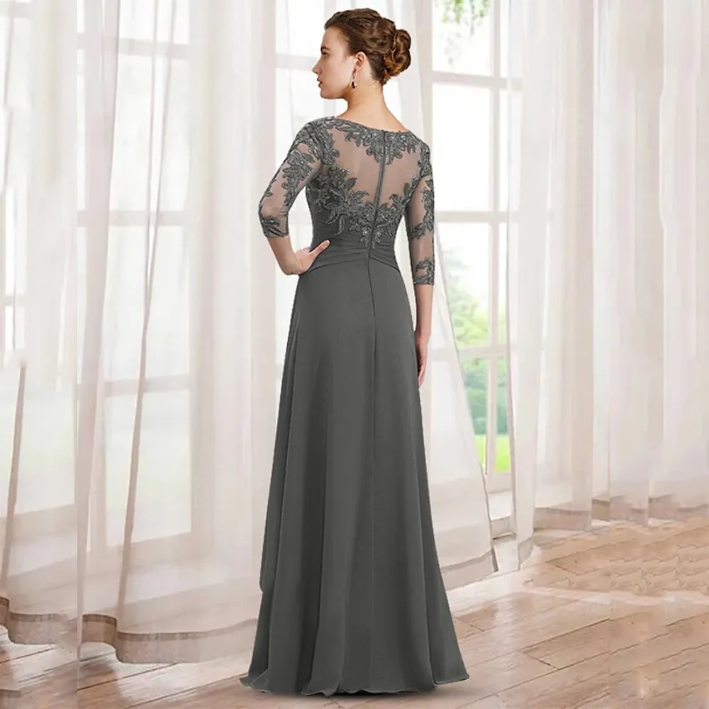 Elegant A-Line Mother Of the Bride Dresses Chiffon Appliques Long Party Dresses Woman For Weddings Pleat Vestido De Noche