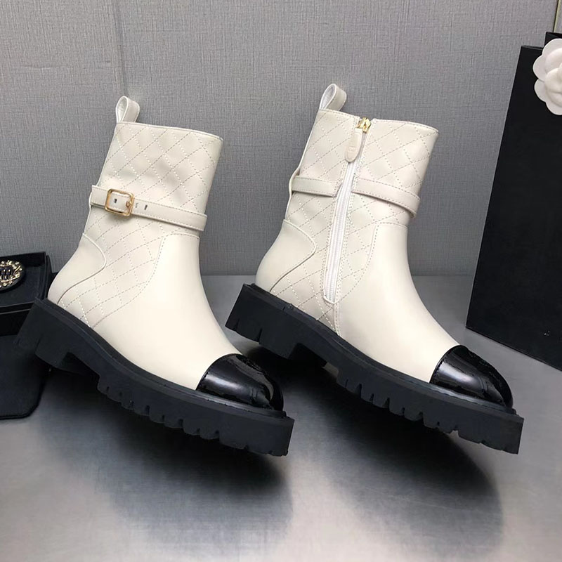 2023 Designer Luxury Pure Color Martin Ankle Boots Womens 100% Leather Outdoor Party Breattable Diamond Zipper Boot Lady Sexig mode Mid-heel Comfort Shoes Storlekar 40