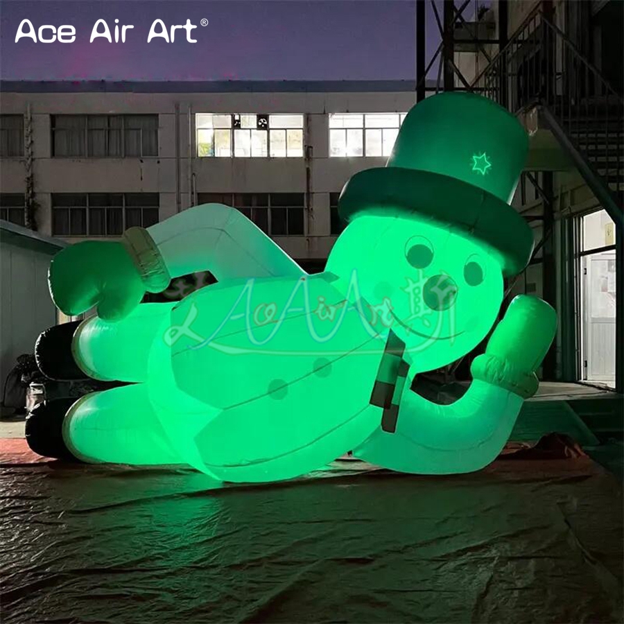 2023 Large Led Lighted Inflatable Lying Snowman with Red Coat and Top Hat for Christmas Event Decorations