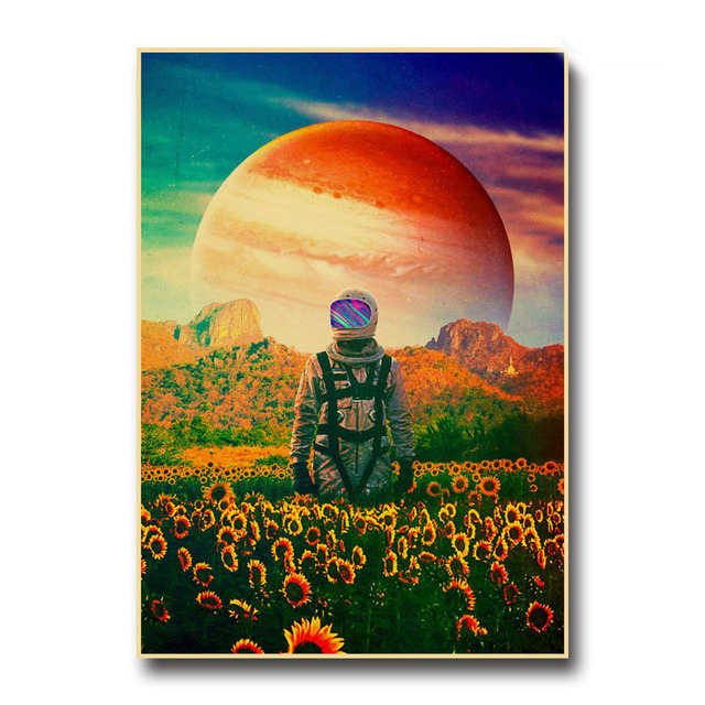 Vintage Astronaut Space Poster en Prints Fantasy Flower Night Canvas Painting Wall Art Kawaii Living Room Home Decor Quality WO6