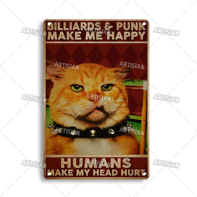 Zwarte kat retro metalen poster schattige katten ijzer schilderen grappig huisdier vintage decoratief blikje garage bar pub club keuken huis man cave muur decor 30x20cm w01