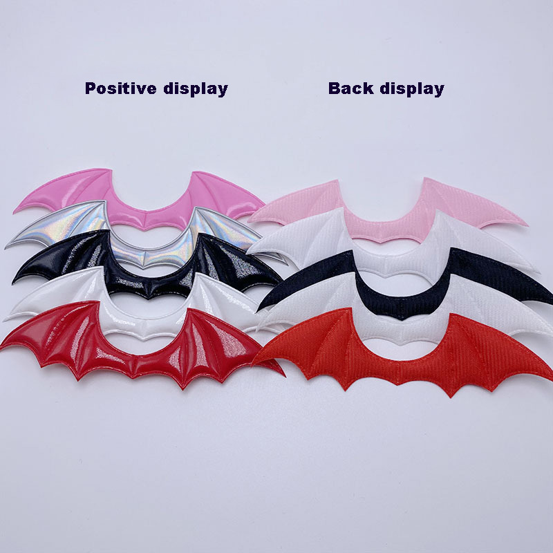 Bat Wings Patches PU Leather Demon Wings Patch on Clothes Halloween Padded Applique for Baby's Hair Clip Accessories