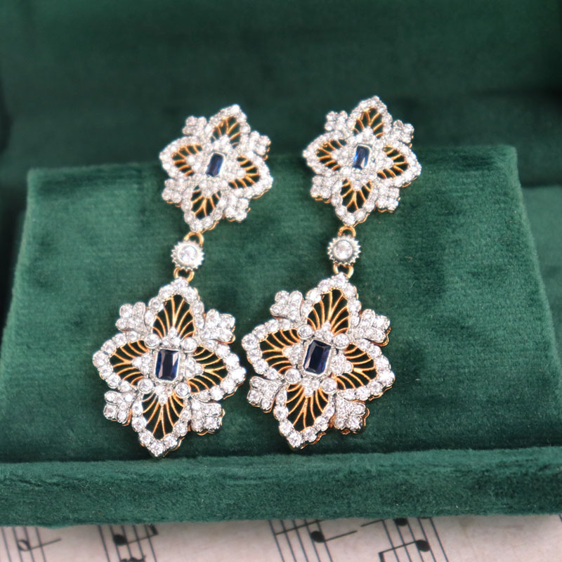 New designed Fashion Luxury full diamonds necklace four leaf lucky flower hollowed out earings studs Designer Jewelry Ear-999