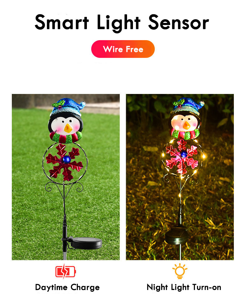 Christmas Solar Lawn Lights Ironwork Led Snowman Elk Penguin Outdoor Lights Garden Stick Lawn Decorative Lighting Warm Home Decor