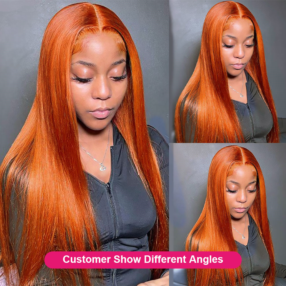 32 34 Inch Orange Ginger Lace Front Wig Human Hair 220%density 13x4 Body Wave Lace Front Wig Pre Plucked Colored Human Hair Wigs for Women