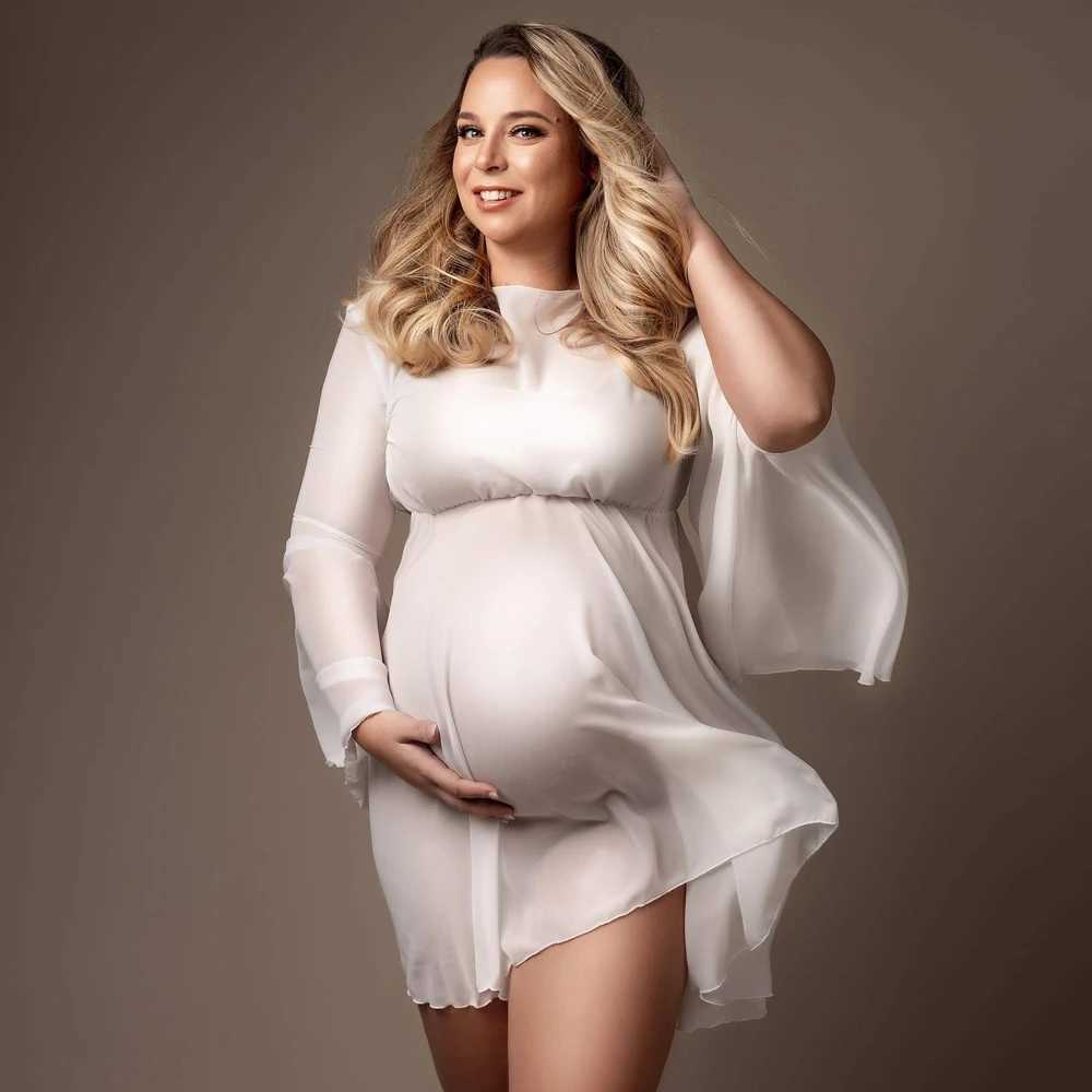 Chiffon White Tule Maternity Dress Photography Props Clothing Women Dresses Zwangerschap Fotoshoot Studio -accessoires