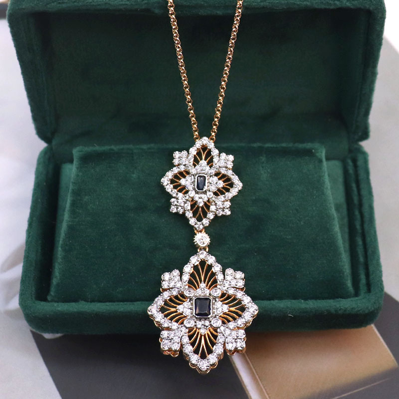 New designed Fashion Luxury full diamonds necklace four leaf lucky flower hollowed out earings studs Designer Jewelry Ear-999