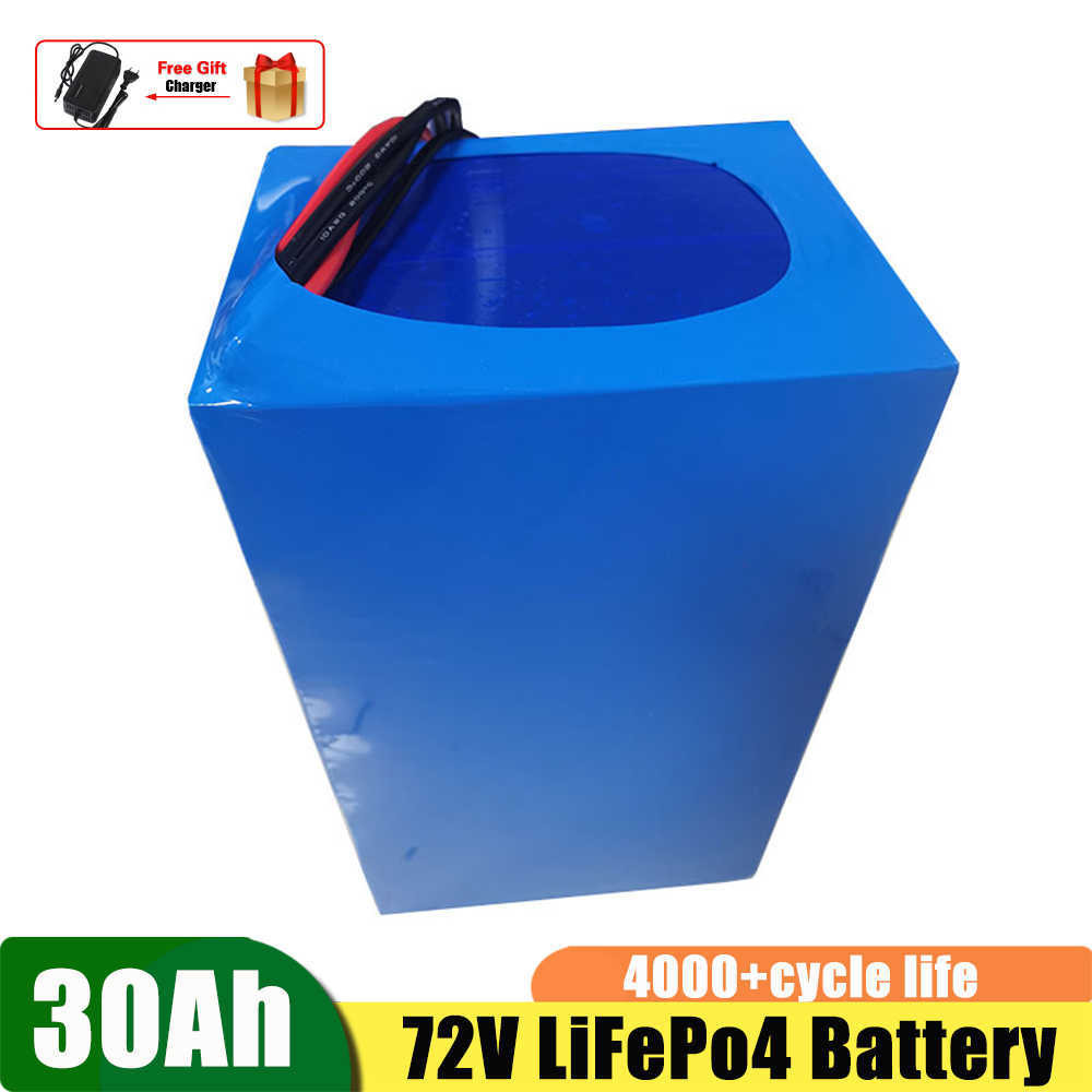 Rechargeable 72V 30Ah LiFePO4 Lithium Battery Pack With BMS For 3000W 2500W Electric Bike E-scooter Hub Motor+5A Charger