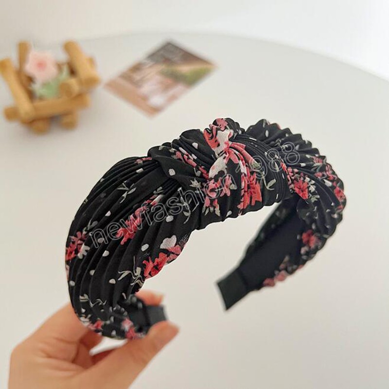 New Fashion Headband For Women Pleated Flower Hairband Center Knot Casual Turban Autumn Hair Accessories