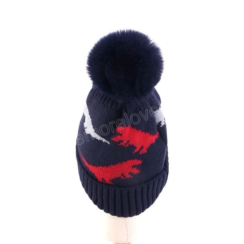 New Winter Warm Kids Knitted Hat Toddler Boys Dinosaur Hat Cute Pompom Baby Thickened Beanie Children Girls Hats Bonnet Gorras