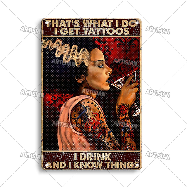 Tatuering metall affisch cool tjej jobb tenn skylt hobby vintage dekorativ plack väggdekor garage bar pub klubb hotell café kök hem tatuering rum dekoration 30x20 cm w01