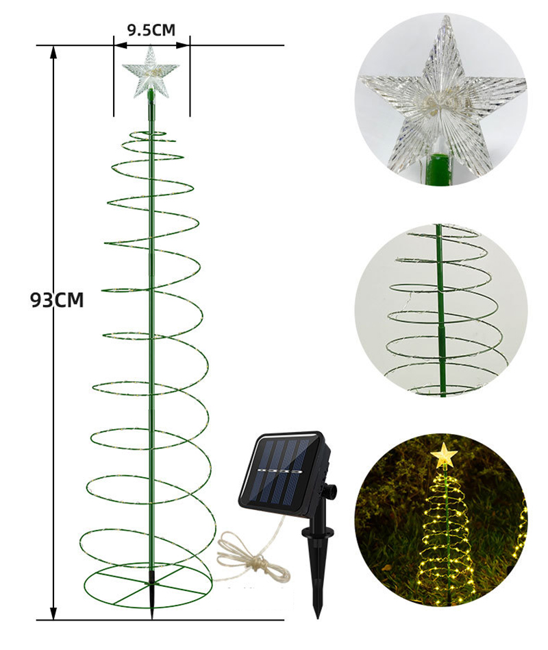 Luce da 3 piedi a spirale LED Luce bianca calda 70 LED a energia solare esterno esterno esterno decorazioni natalizie luci