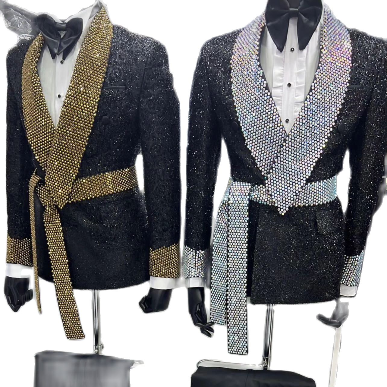 Tailor Made Mens Wedding Tuxedos Crystal Beads Sequins Mens Jacket Handsome Man Prom Party Formal Outfit 